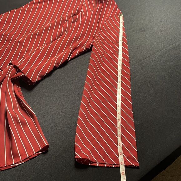 Who What Wear NWT merlot white navy striped asymmetrical hem long sleeve dress - Picture 15 of 16